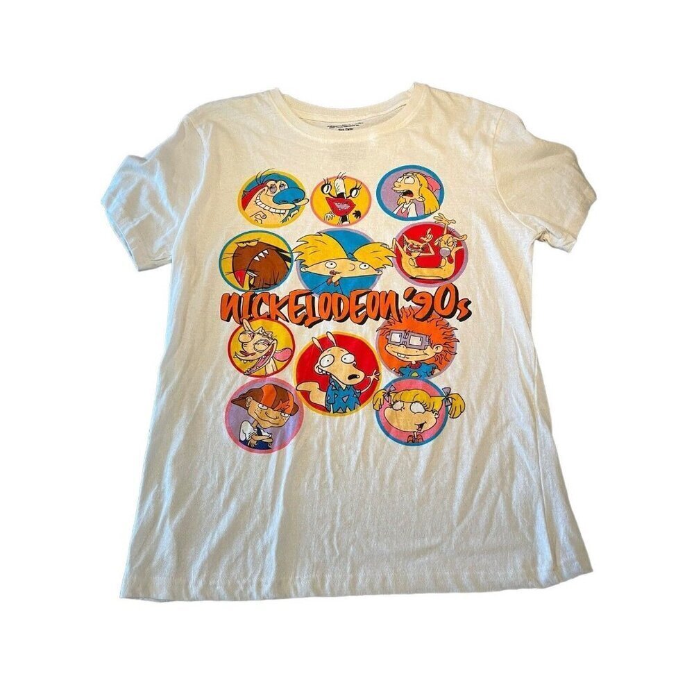 Nickelodeon Men's Medium White T-Shirt Nickelodeon '90s Short Sleeve Nostalgic